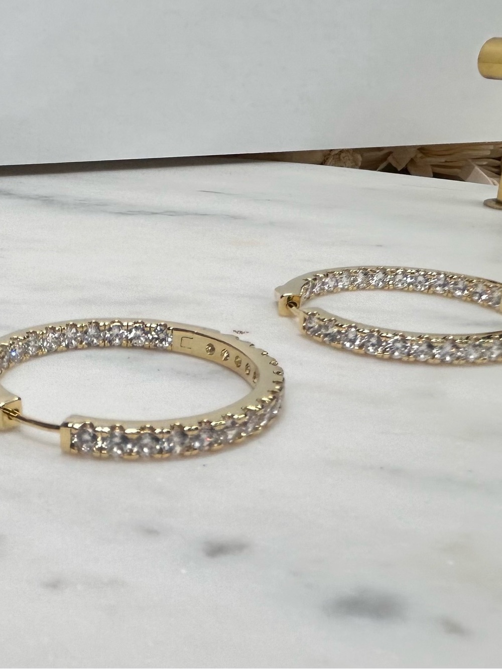 14 k Gold plated Crystal Pavé Inside Out Hoop Earrings Quiet Luxury 1.5 inch